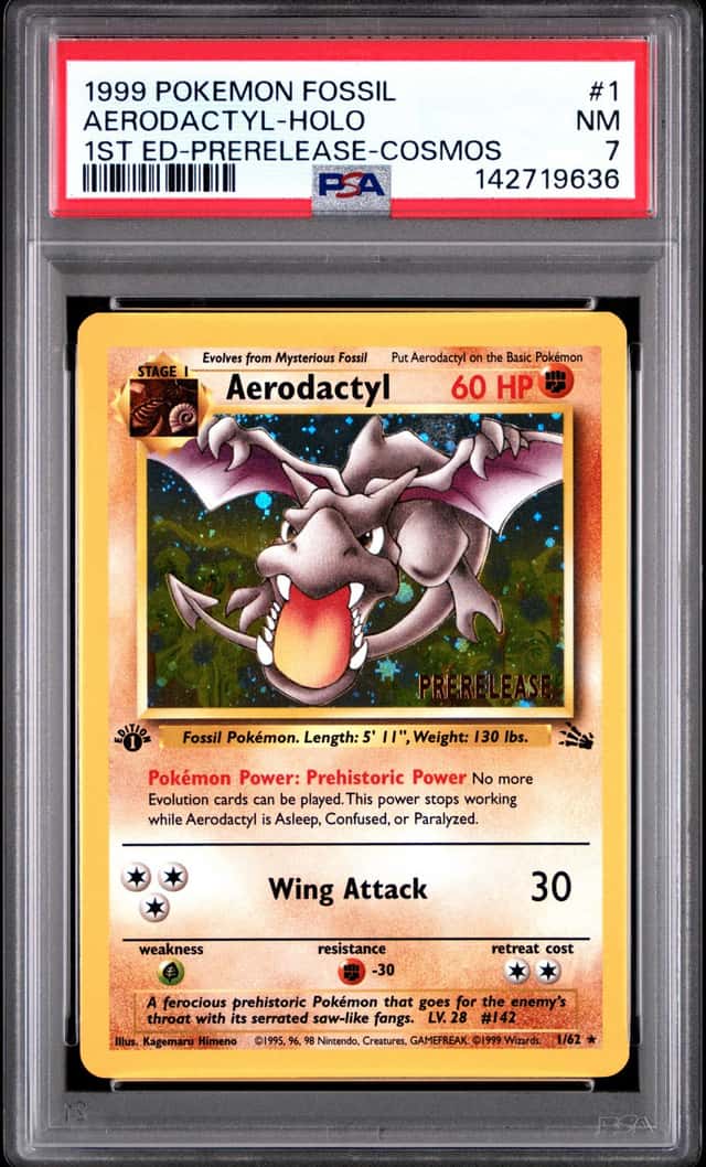 Pokemon PSA 7 Fossil Aerodactyl Holo 1st Edition Prerelease Gold Stamp