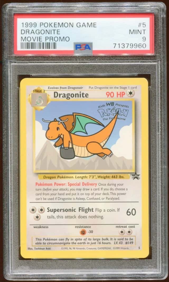 1999 POKEMON MOVIE PROMO DRAGONITE #5 NON HOLO RARE WOTC STAMPED PSA 9 B E8
