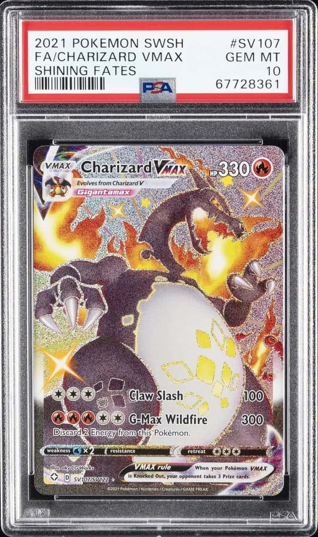 2021 POKEMON SWORD & SHIELD SHINING FATES #SV107 FULL ART/CHARIZARD VMAX PSA 10