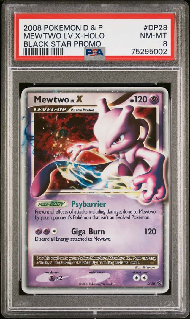 Pokemon Card MEWTWO  LV.X  Black Star Promo-HOLO DP28, 2008,  English  PSA 8.