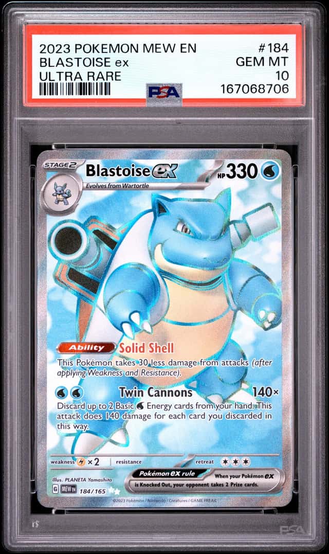 Pokemon Cards PSA 10 GEM MT Blastoise Ex Ultra Rare 151 S&V 2023 184/165