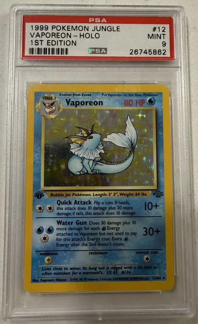 1999 POKEMON JUNGLE 1ST EDITION #12 VAPOREON-HOLO PSA 9