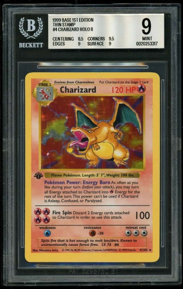 1999 Pokemon Base Set 1st Edition Shadowless Charizard HOLO R (Thin Stamp) BGS 9