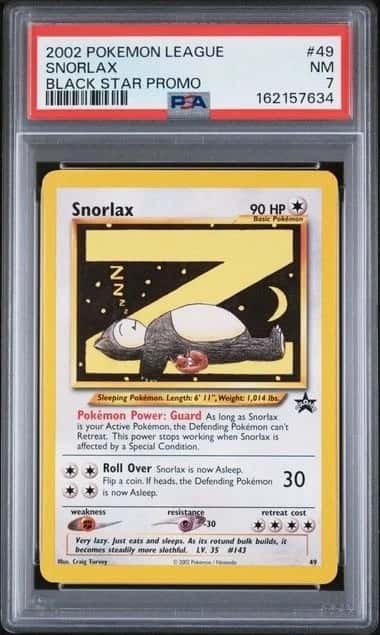 POKEMON SNORLAX 2002 LEAGUE PROMO BLACK STAR #49 BLACK STAR PROMO PSA 7