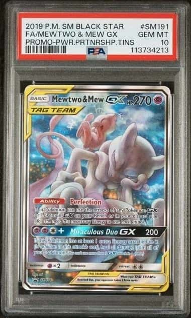 POKEMON MEWTWO & MEW GX 2019 SM BLACK STAR PROMO #SM191 PWR.PRTNRSHP.TINS PSA 10