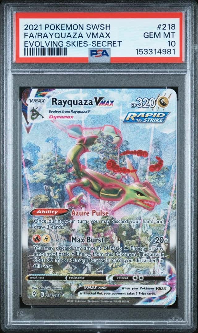 2021 POKEMON SWORD & SHIELD EVOLVING SKIES SECRET FULL ART/RAYQUAZA VMAX PSA 10