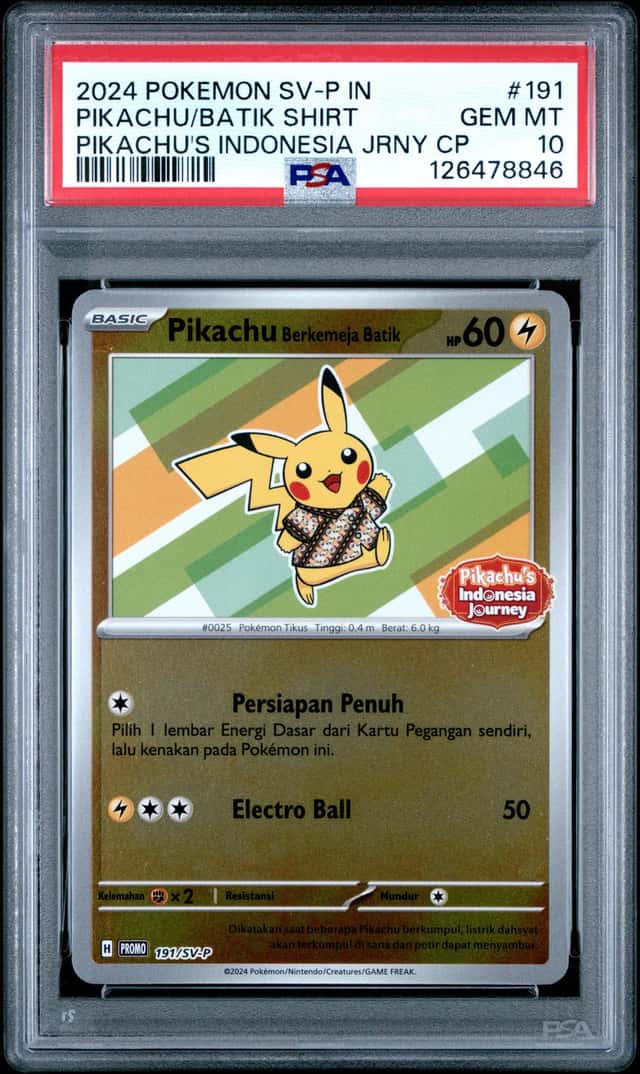2024 POKEMON INDONESIAN SV-P JOURNEY CAMPAIGN #191 PIKACHU IN BATIK SHIRT PSA 10