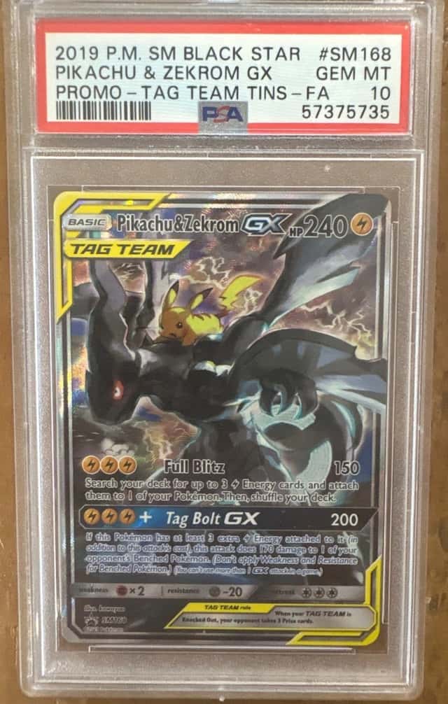 2019 POKEMON SM BLACK STAR PROMO #SM168 FULL ART/PIKACHU & ZEKROM GX PSA 10