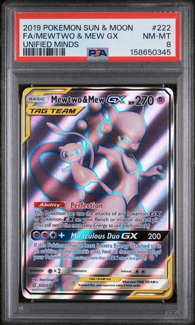 Pokémon Mewtwo & Mew #222 - PSA 8 - Unified Minds - Sun And Moon