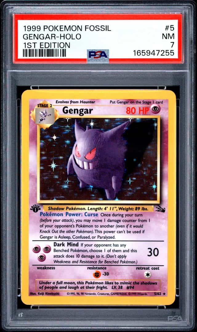1999 POKEMON FOSSIL 1ST EDITION GENGAR HOLO #5 PSA 7 NM VINTAGE