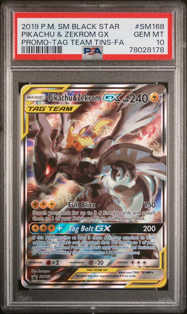 2019 Pokemon SM Black Star Promos Pikachu & Zekrom Tag Team #SM168 PSA 10