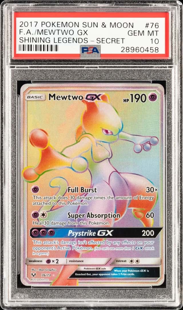 2017 POKEMON SUN & MOON SHINING LEGENDS SECRET #76 FULL ART/MEWTWO GX PSA 10