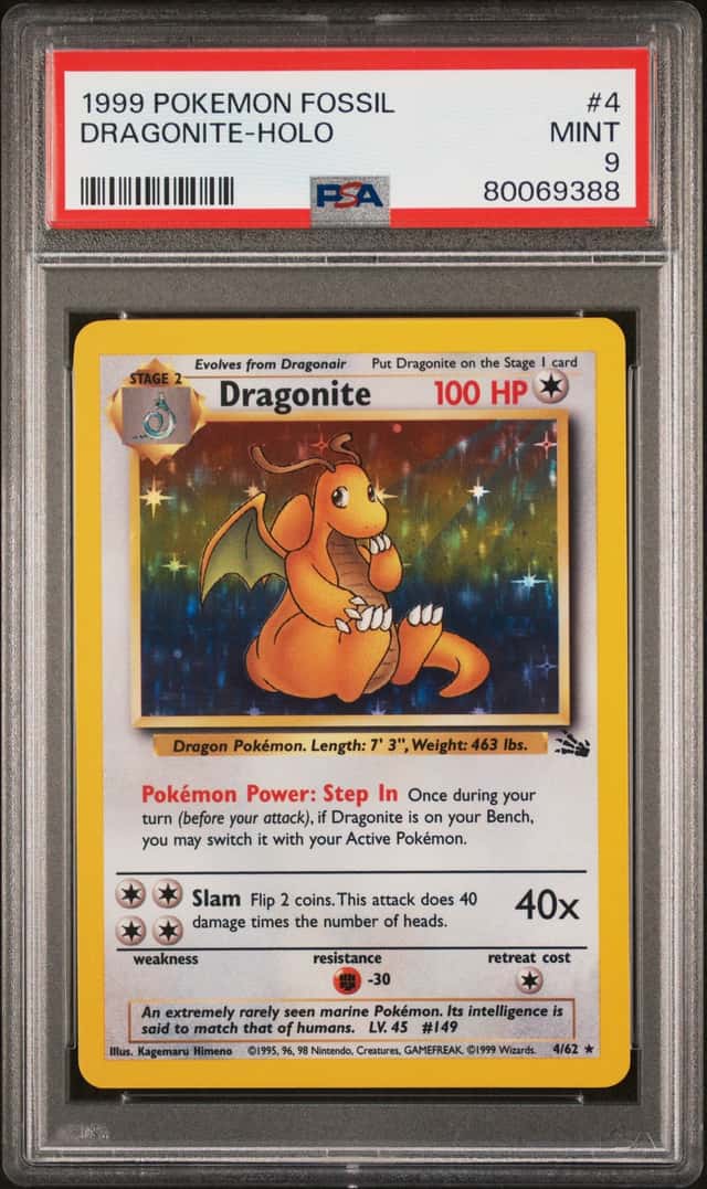 1999 POKEMON FOSSIL #4 DRAGONITE-HOLO PSA 9