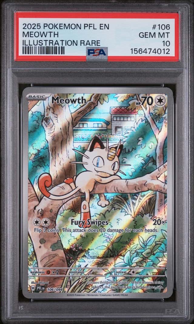 2025 Pokemon Phantasmal Flames Meowth Full Art Illustration Rare #106/094 PSA 10