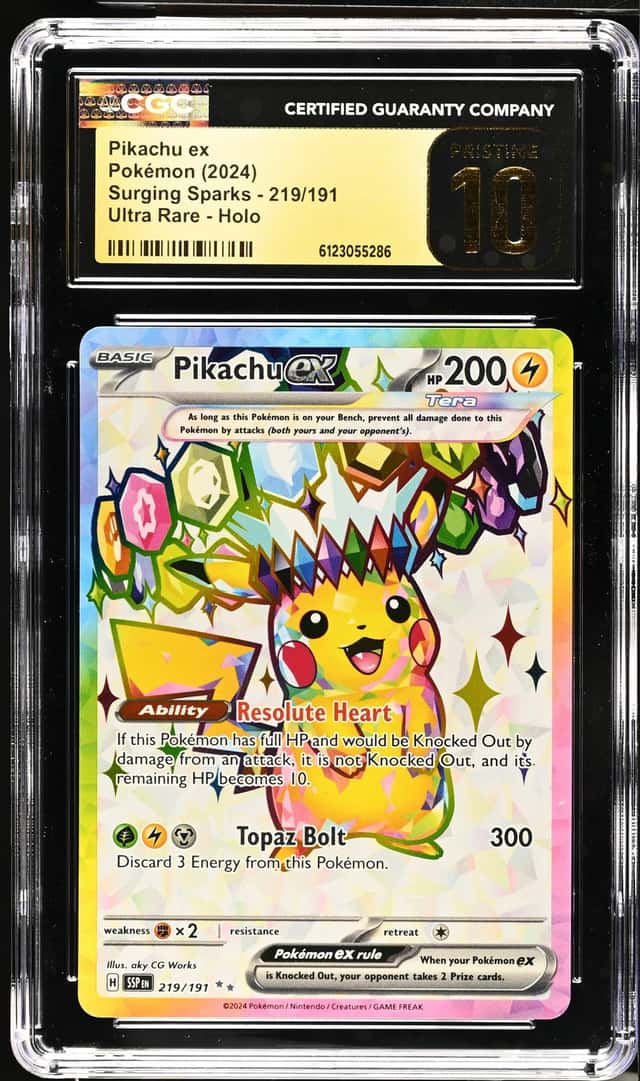 2024 POKEMON SURGING SPARKS ULTRA RARE HOLO #219 PIKACHU EX CGC 10 PRISTINE !!!