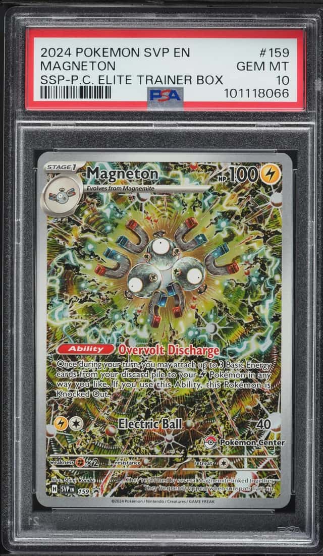 2024 Pokemon SV Promo Surging Sparks PM Center ETB Alt Art Magneton #159 PSA 10