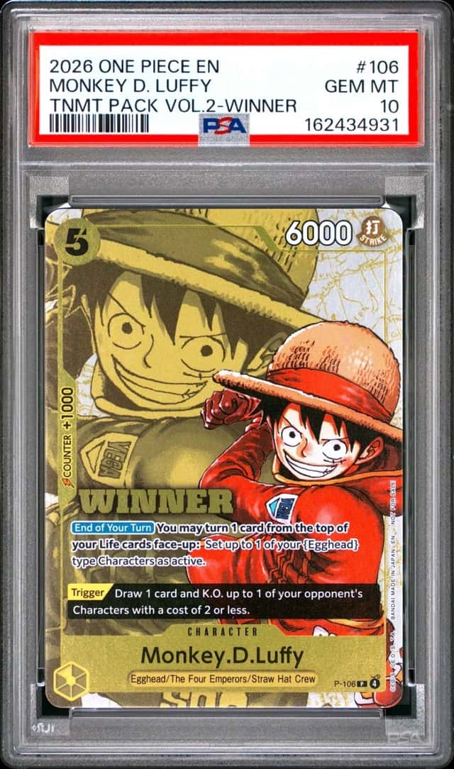 One Piece Monkey D. Luffy Tournament Pk. Vol.2 106 Winner PSA 10 Gem Mint