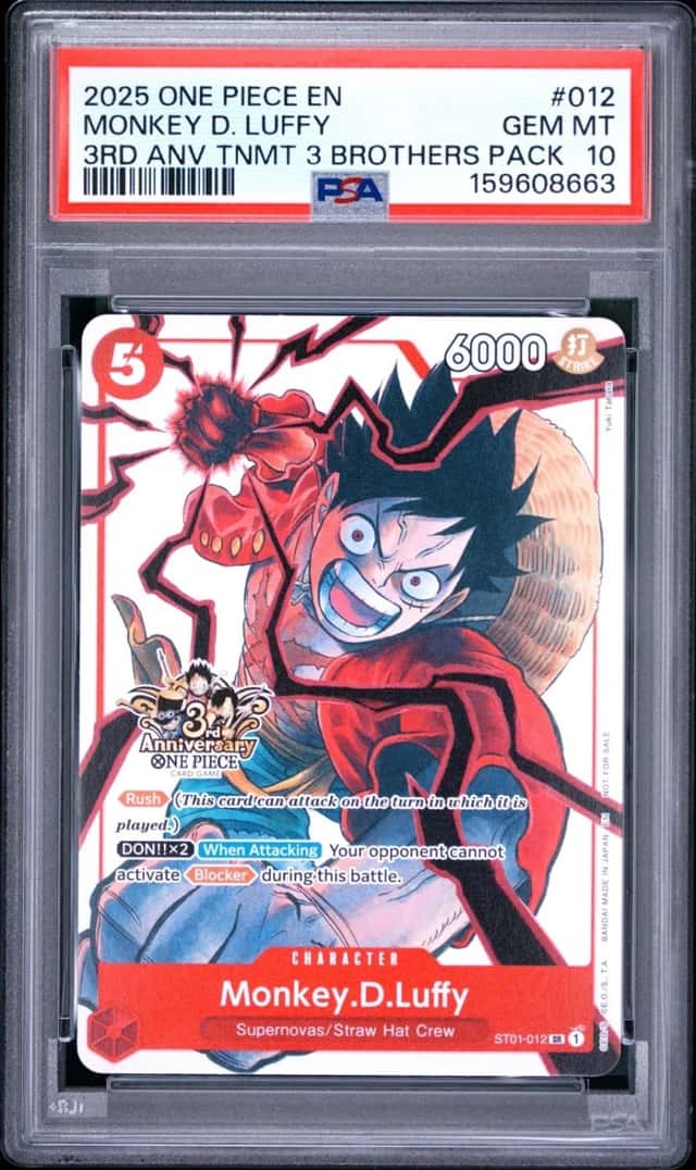 One Piece Monkey D Luffy 3rd Anniversary Tournament 3 Brothers ST01-012 PSA 10