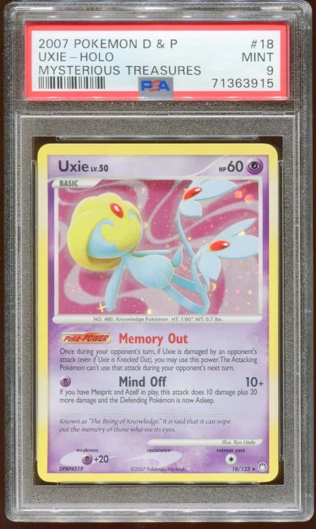 2007 POKEMON D & P MYSTERIOUS TREASURES UXIE LV. 50 #18/123 HOLO PSA 9 A E8