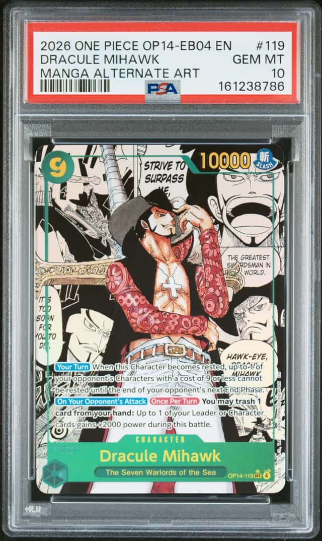 2026 One Piece Dracule Mihawk Manga Alternate Art #OP14-119 PSA 10 GEM MINT