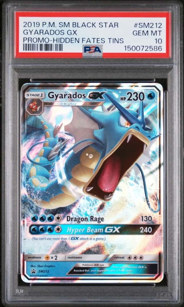 2019 POKEMON SM BLACK STAR PROMO HIDDEN FATES TINS #SM212 GYARADOS GX PSA 10