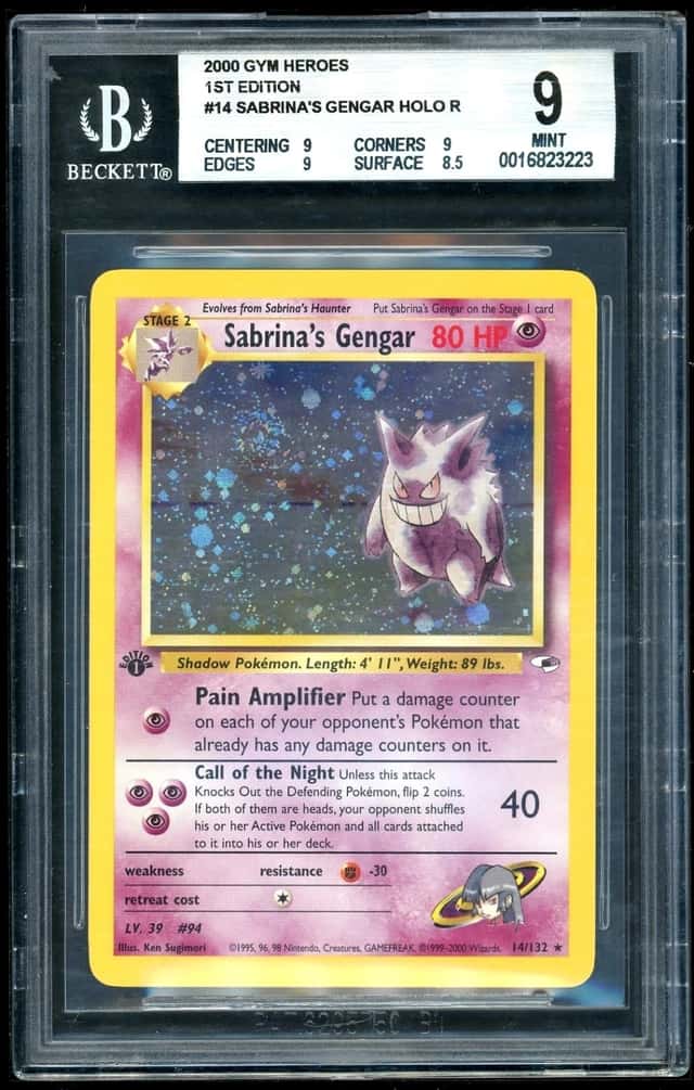 Pokemon Sabrina's Gengar 2000 Gym Heroes 1st Edition HOLO R BGS 9
