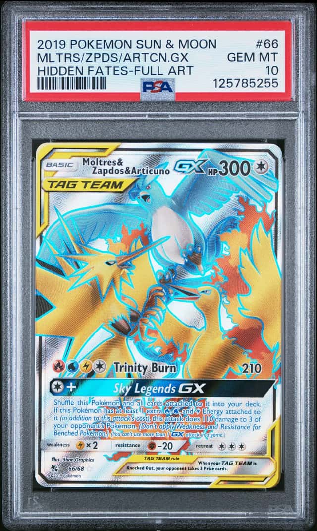 2019 Pokemon Hidden Fates Moltres Zapdos Articuno GX Full Art Psa 10