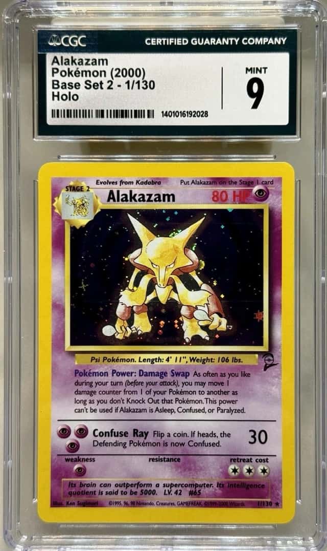 2000 Pokemon Base Set 2 - Alakazam 1/130 Holo Rare - CGC 9 Mint