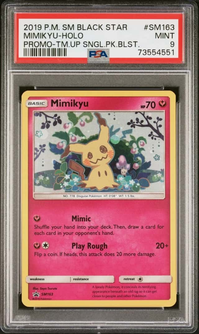 Pokemon Mimikyu Holo Sm Promo SM163/181 Team Up Single Pk. Blisters PSA 9