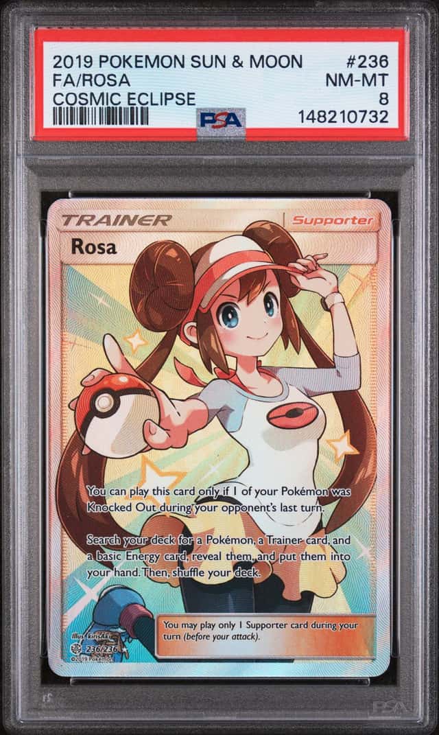 2019 POKEMON SUN & MOON COSMIC ECLIPSE #236/236 ROSA FULL ART PSA 8