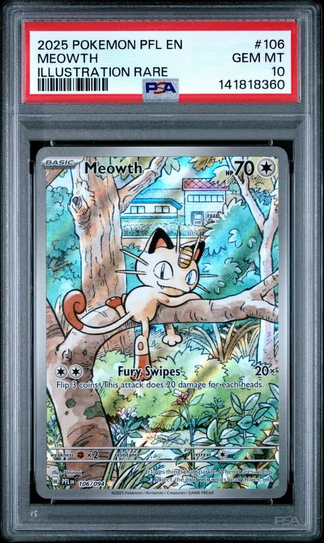 2025 POKEMON PFL EN-PHANTASMAL FLAMES ILLUSTRATION RARE #106 MEOWTH PSA 10