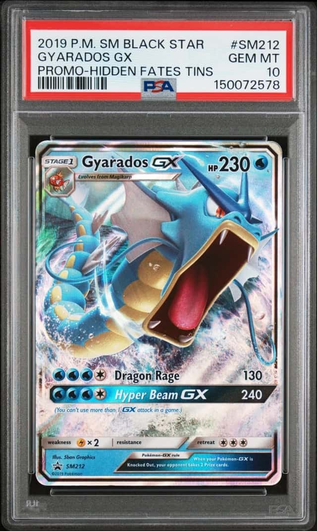 2019 POKEMON SM BLACK STAR PROMO HIDDEN FATES TINS #SM212 GYARADOS GX PSA 10