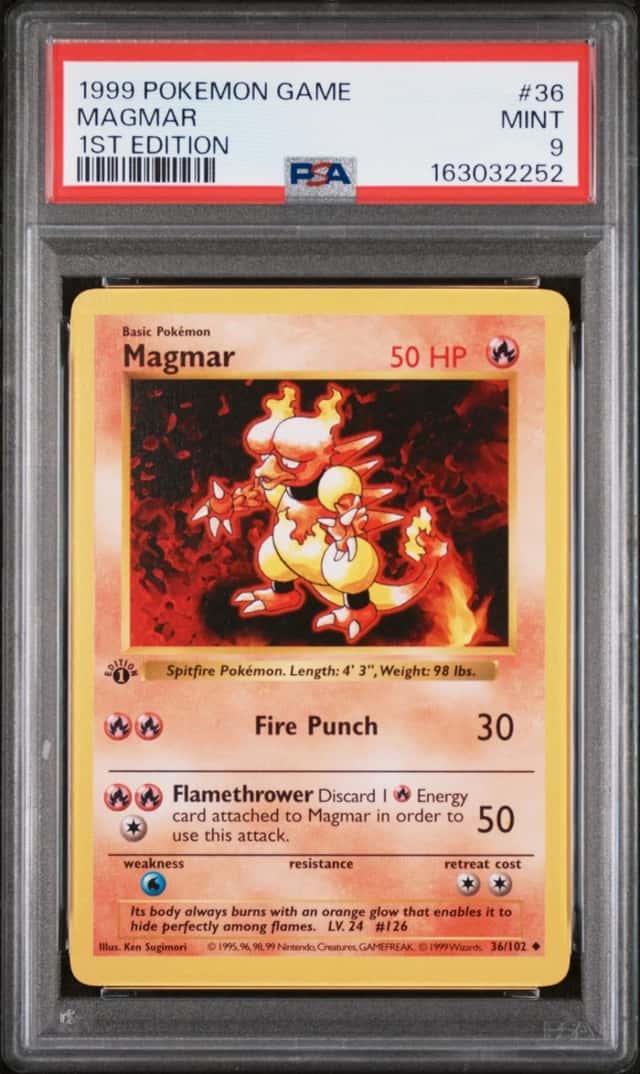 1999 POKEMON BASE SET 1ST EDITION #36 MAGMAR PSA 9