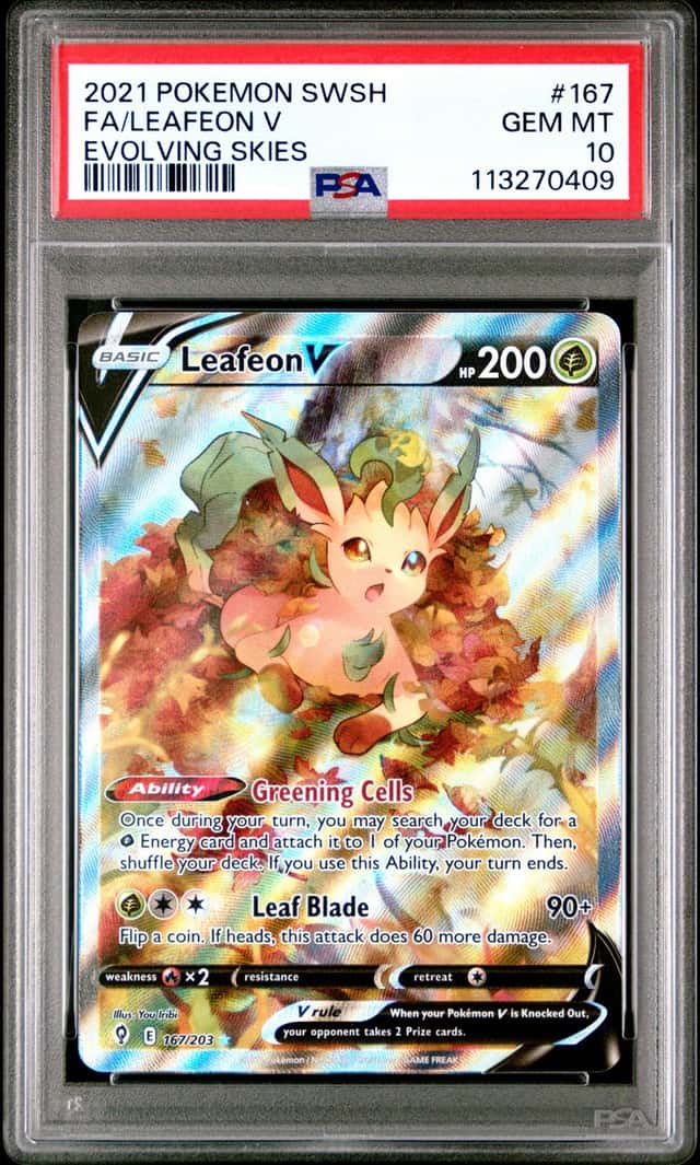 2021 POKEMON SWORD & SHIELD EVOLVING SKIES #167 FULL ART/LEAFEON V PSA 10