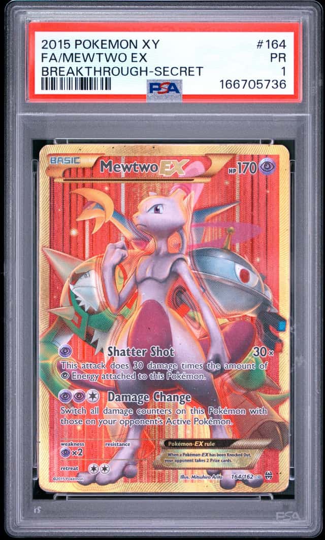 2015 POKEMON XY BREAKTHROUGH SECRET #164 FULL ART/MEWTWO EX PSA 1