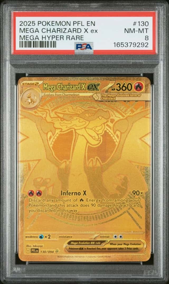 2025 POKEMON PFL EN-PHANTASMAL FLAMES MEGA HYPER RARE MEGA CHARIZARD X EX PSA 8