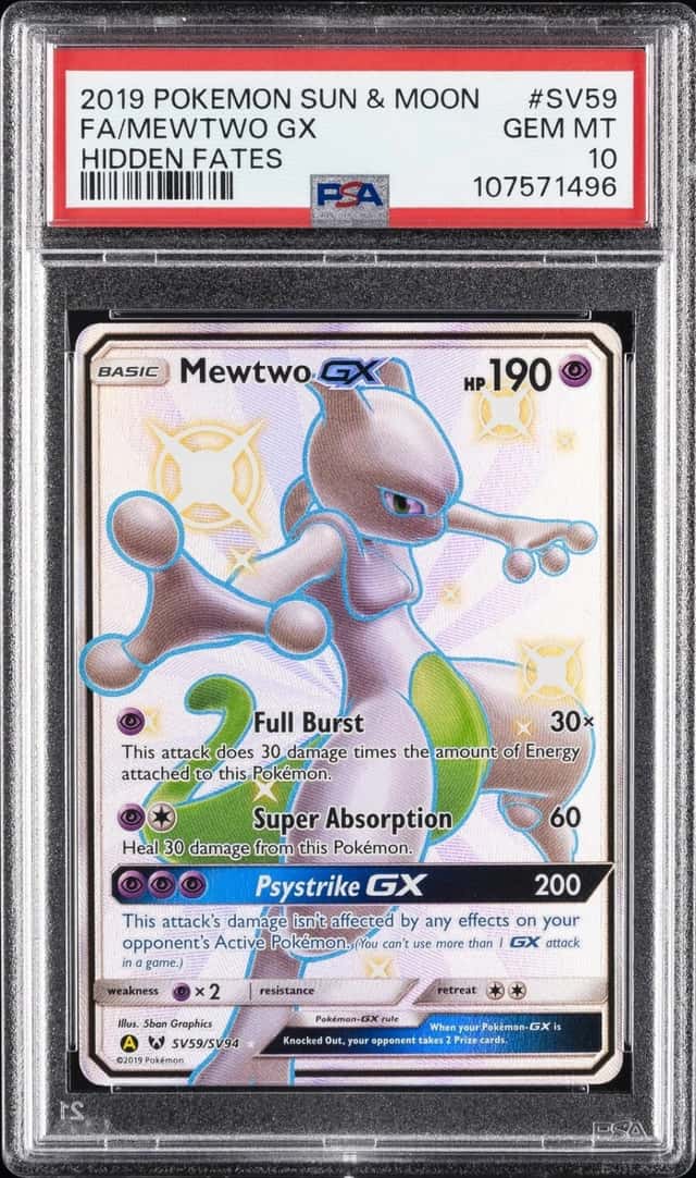 2019 POKEMON SUN & MOON HIDDEN FATES #SV59 FULL ART/MEWTWO GX PSA 10