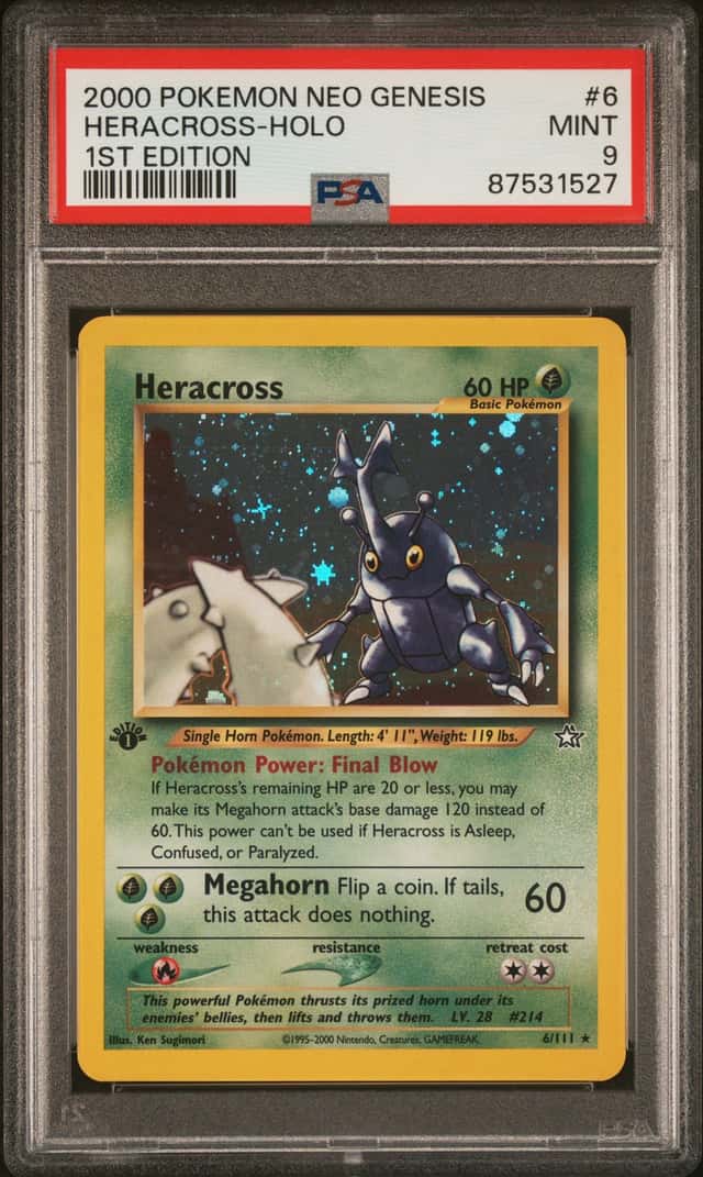Pokemon Heracross Holo Neo Genesis 1st Edition 6/111 PSA 9 Mint