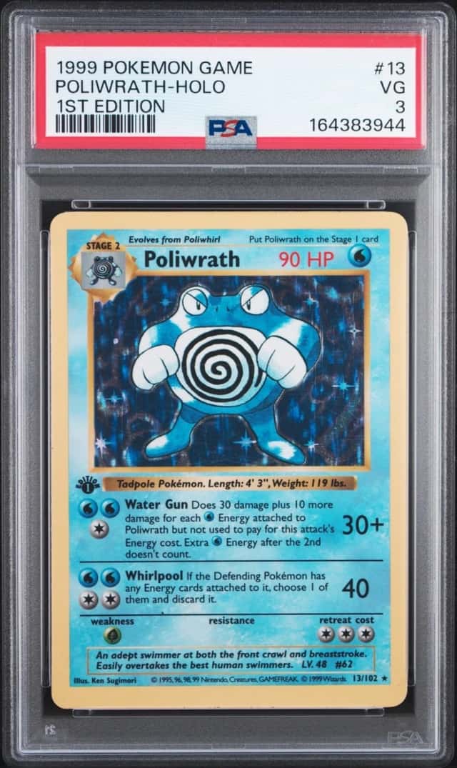 1999 POKEMON BASE SET 1ST EDITION #13 POLIWRATH-HOLO PSA 3
