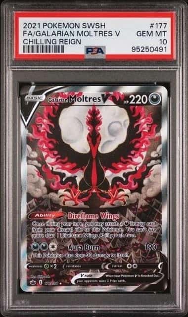 POKEMON GALARIAN MOLTRES V 2021 SWORD & SHIELD CHILLING REIGN #177 FA PSA 10