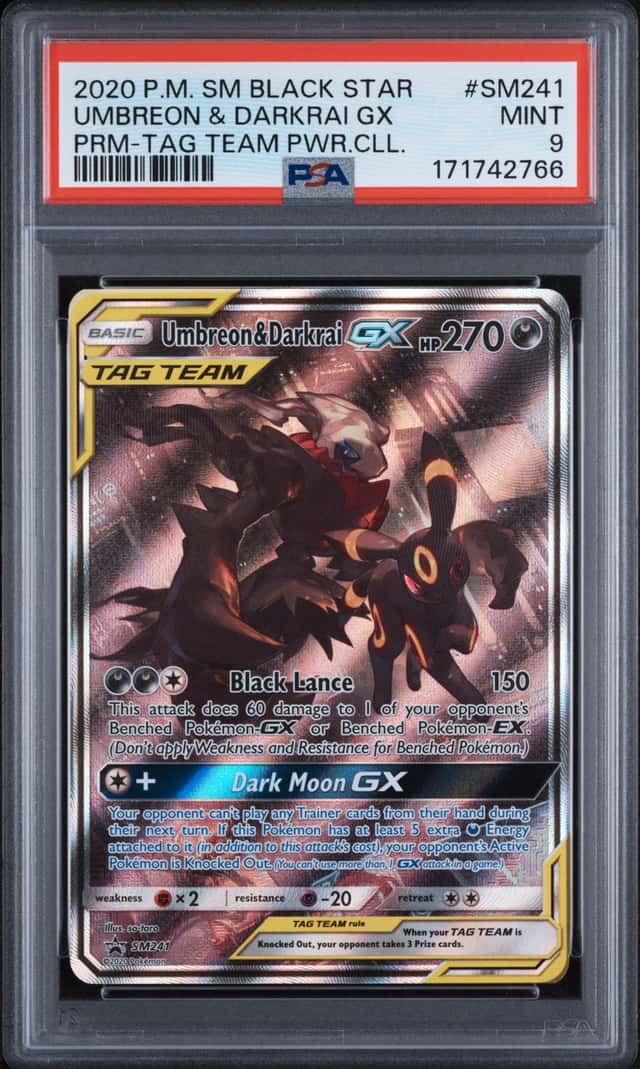 2020 Pokemon Sun & Moon Black Star Promo #SM241 Umbreon & Darkrai GX PSA 9