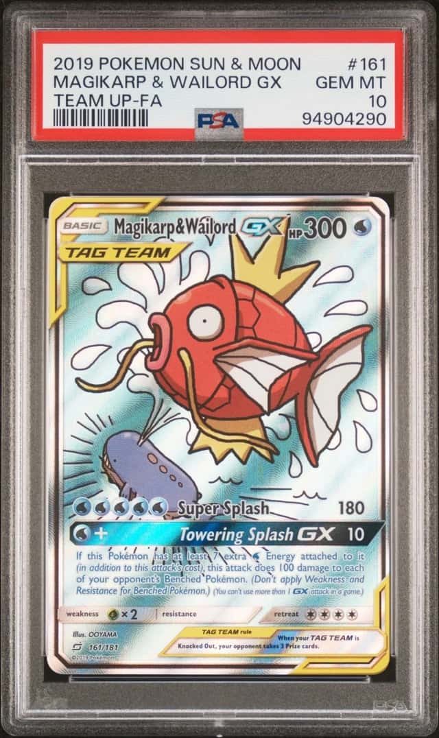 2019 POKEMON SUN & MOON TEAM UP #161 FULL ART/MAGIKARP & WAILORD GX PSA 10