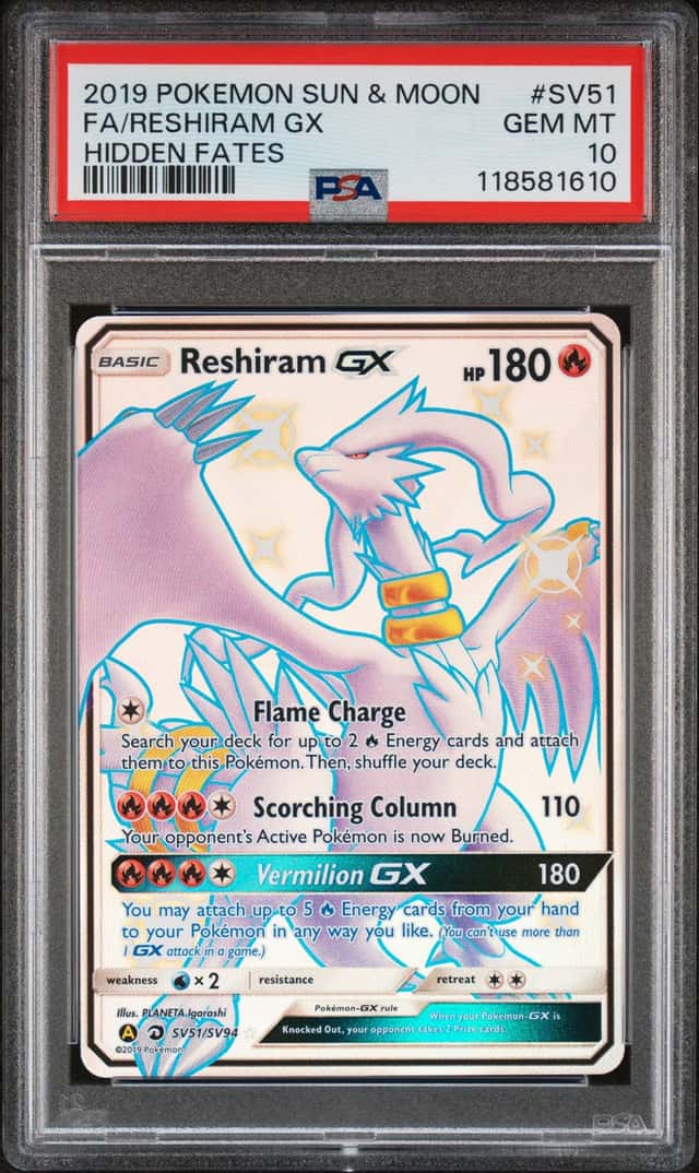 Pokemon TCG 2019 Hidden Fates Shiny Vault Reshiram GX SV51/SV94 FA Holo PSA 10