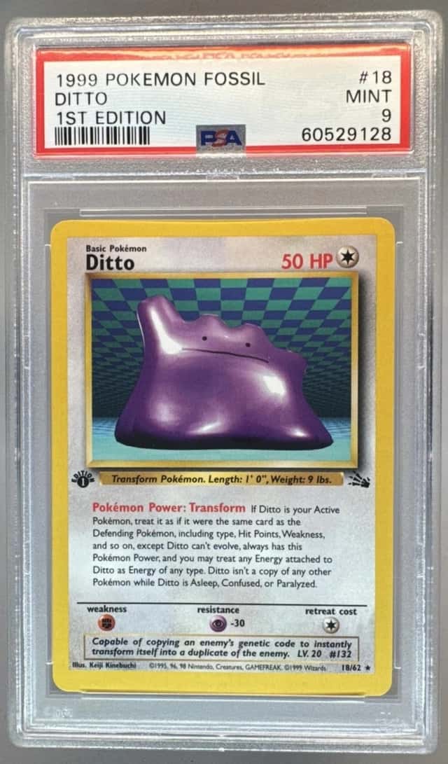 60529128 Ditto 1999 Pokemon Fossil 1st Edition #18/62 PSA 9