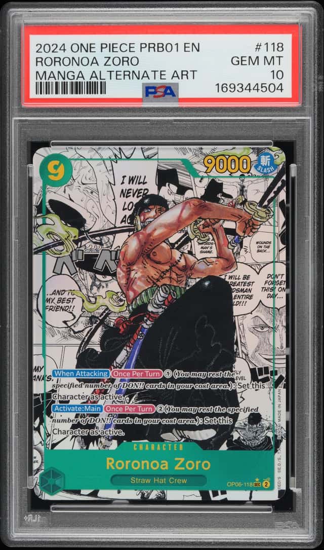 2024 One Piece PRB01 EN Manga Alternate Art #118 Roronoa Zoro PSA 10 GEM MINT