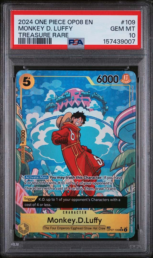 2024 One Piece OP08 En Treasure Rare #109 Monkey D. Luffy PSA 10 GEM MINT