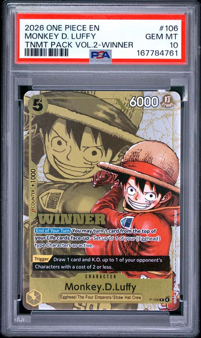 2026 ONE PIECE TOURNAMENT PACK VOL.2 WINNER #106 MONKEY D. LUFFY PSA 10