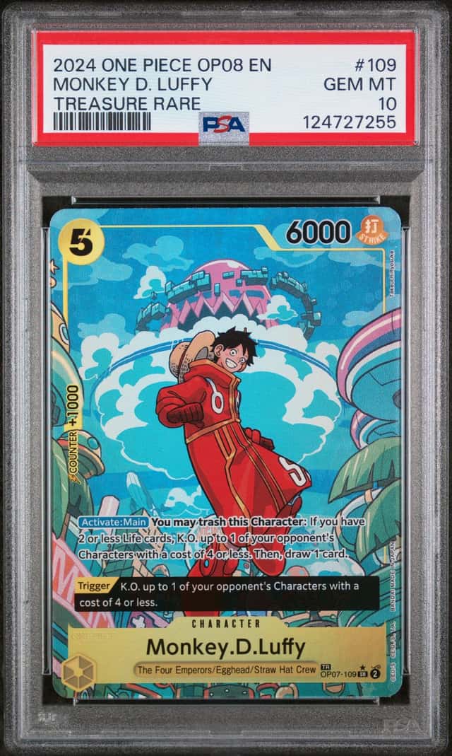 Bandai One Piece CCG Monkey D. Luffy OP08-109 Treasure Rare Holo PSA 10