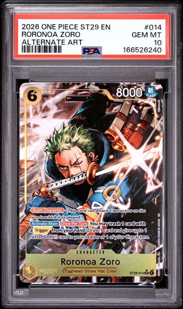 2026 ONE PIECE STARTER DECK ST29-EGGHEAD ALTERNATE ART #014 RORONOA ZORO PSA 10