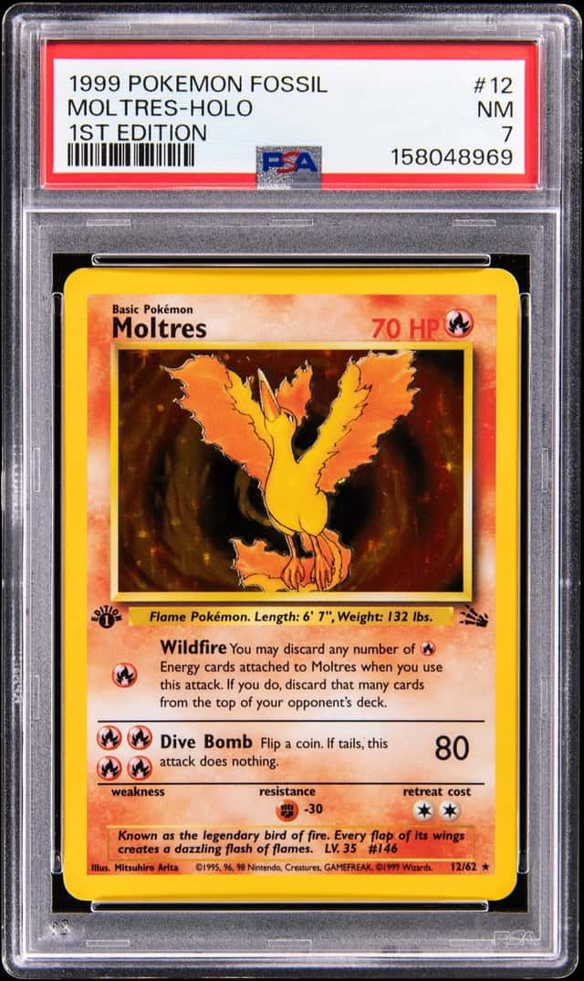 1999 Pokemon Fossil 1st Edition Holo #12 Moltres - PSA NM 7